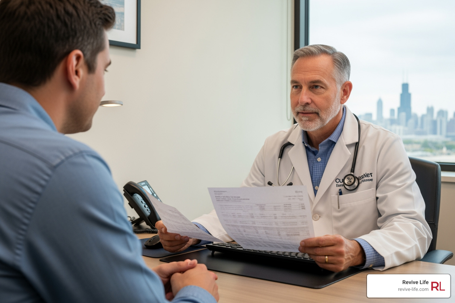 A medical professional in Schaumburg reviewing lab results with a patient - testosterone replacement therapy schaumburg A medical professional in Schaumburg reviewing lab results with a patient - testosterone replacement therapy schaumburg