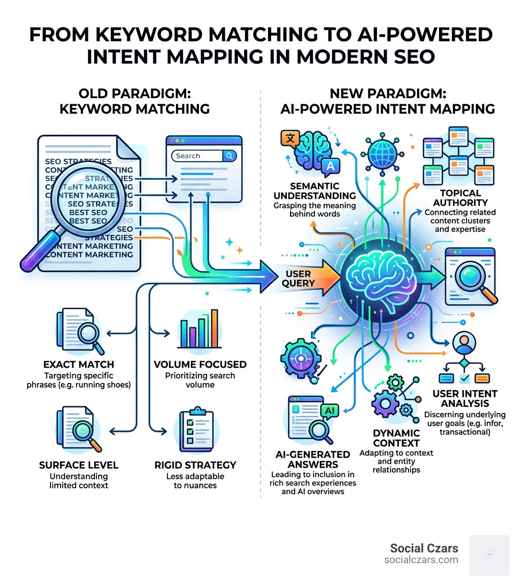 Shift from keyword matching to AI-powered intent mapping in modern SEO - AI powered SEO strategies infographic 