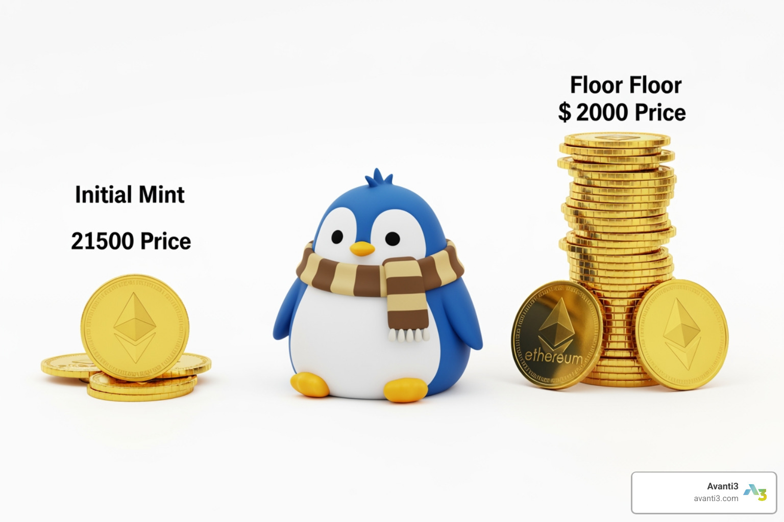 Comparison of mint price and current floor price for Pudgy Penguins - NFT marketplace analytics
