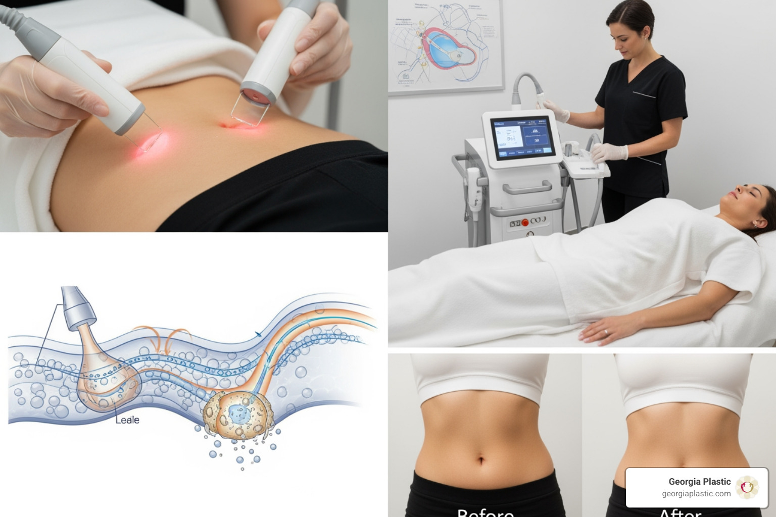 Illustration of a laser fiber liquefying fat cells under the skin - laser lipo Illustration of a laser fiber liquefying fat cells under the skin - laser lipo