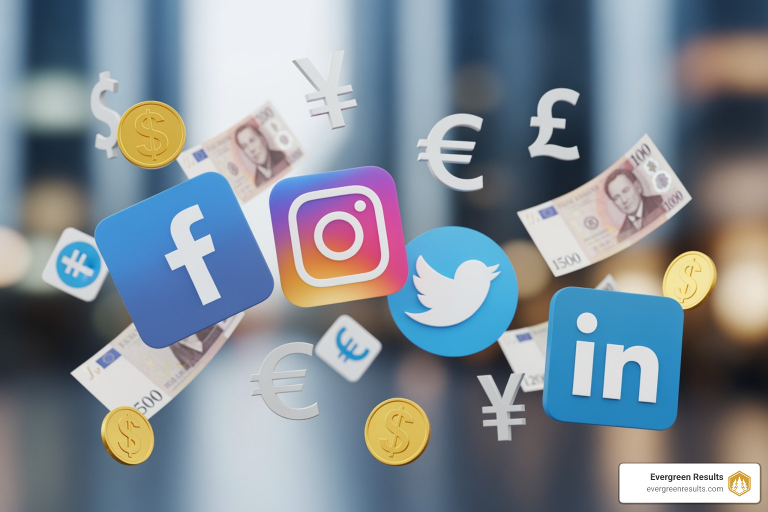 social media icons and currency symbols - social media roi calculator