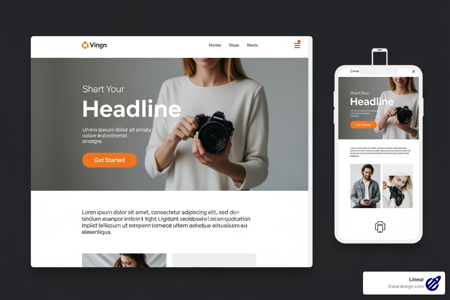 A clean landing page design layout showing a clear headline, hero image, and prominent CTA button - affordable landing page