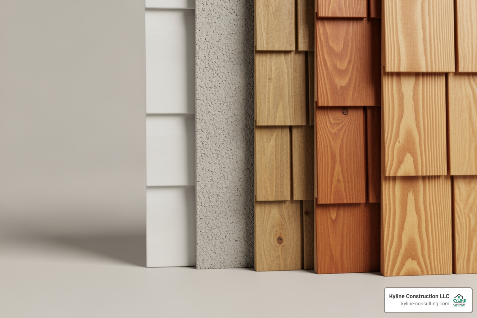 samples of vinyl, fiber cement, and wood siding materials - cost of changing siding on house