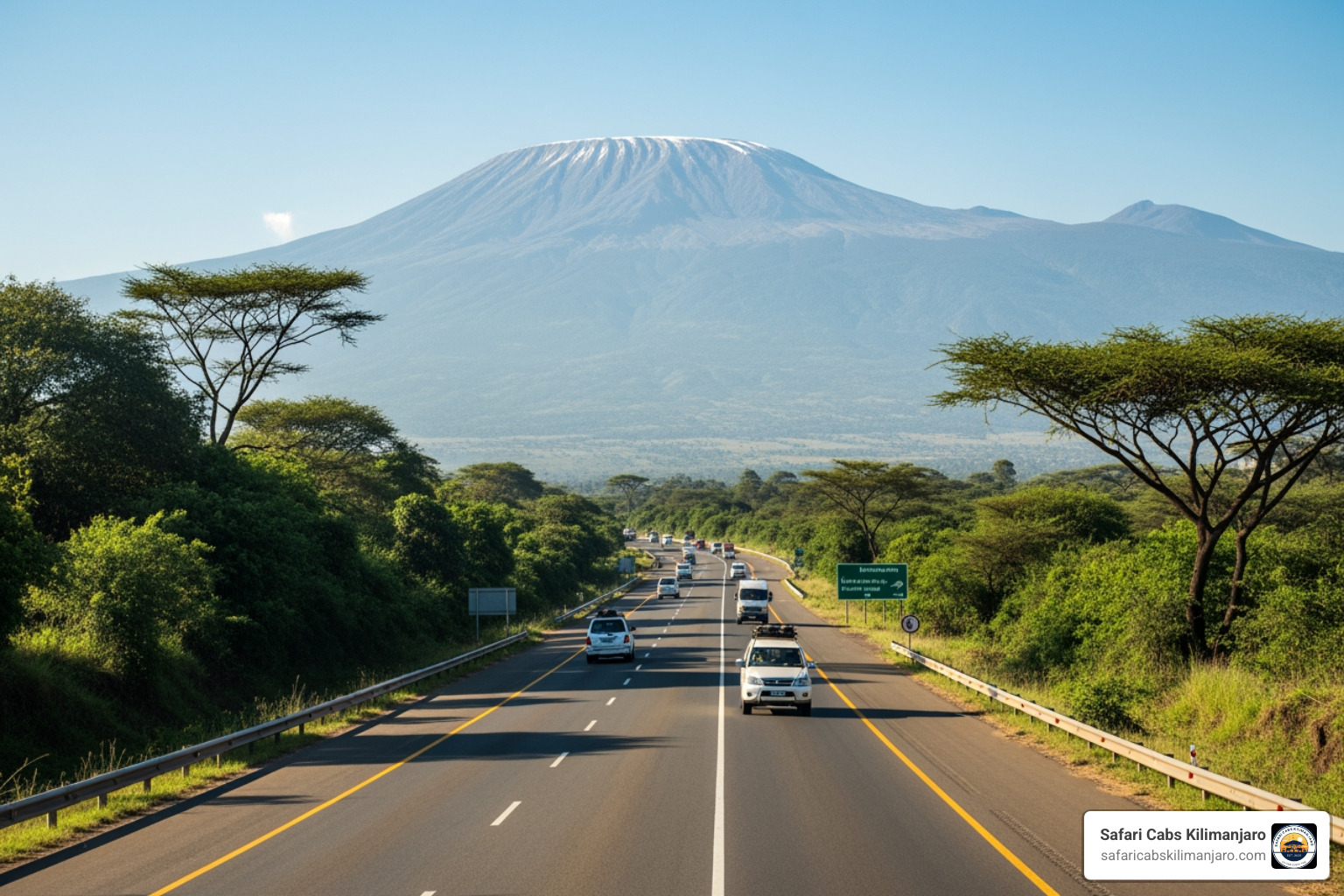 The main highway road leading from JRO toward the city of Arusha with Mount Meru in the background - distance from jro to