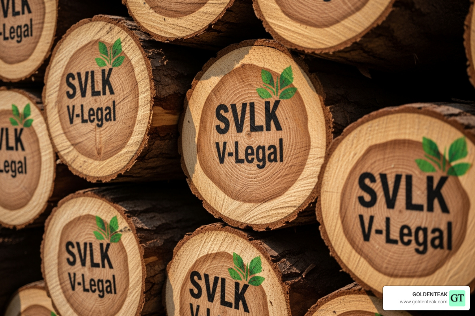 SVLK V-Legal logo on Indonesian teak timber - Sustainability - SVLK and FSC Certification- GOLDENTEAK