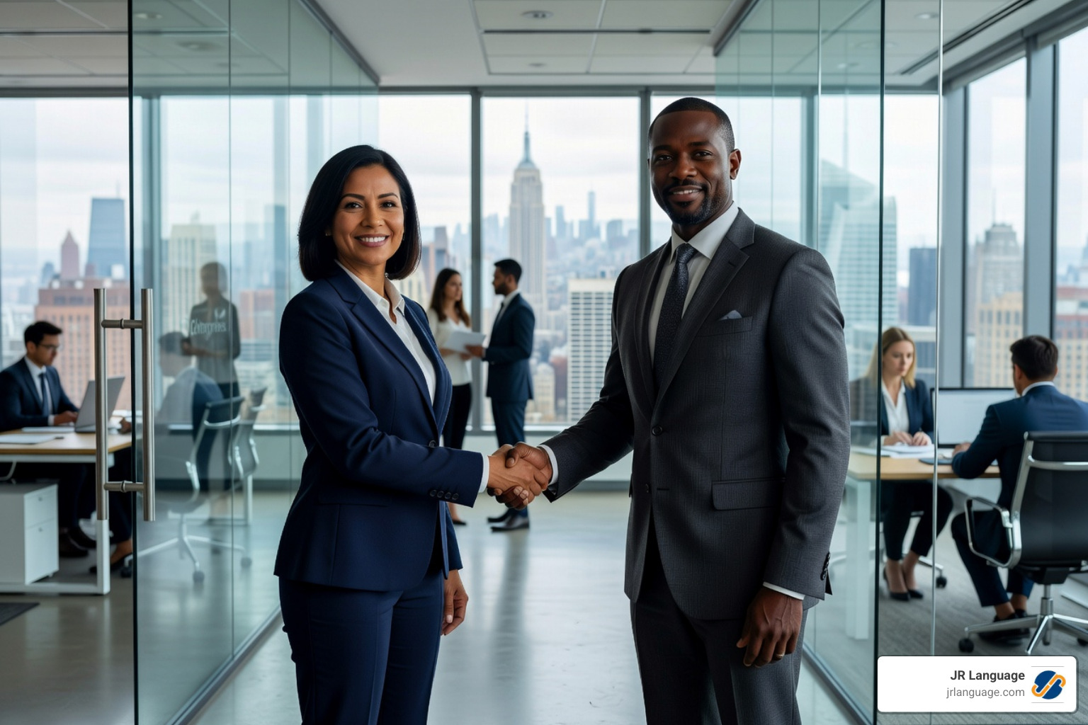 diverse group of people communicating across a globe graphic - spanish translator service