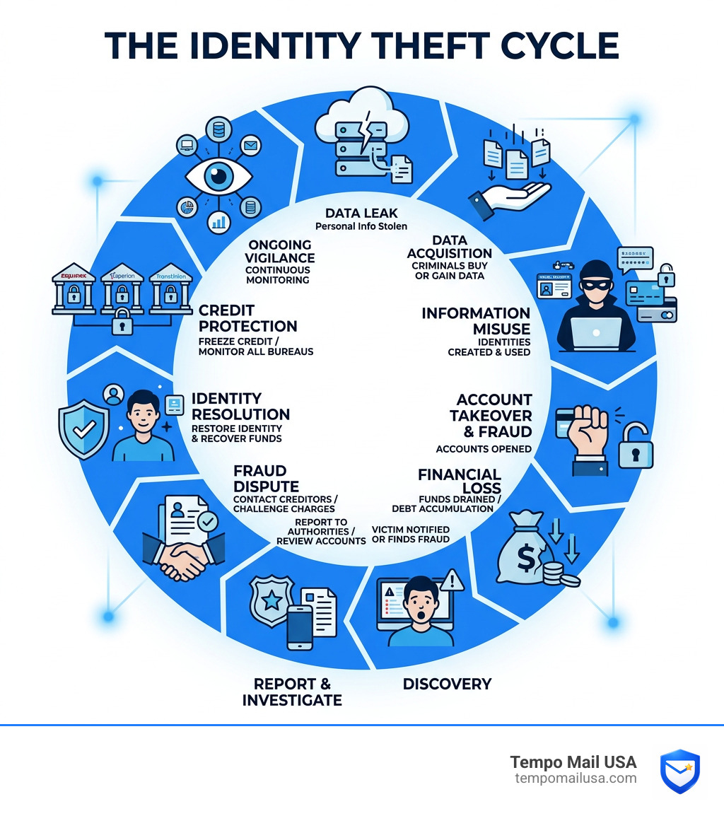 Identity theft cycle from data breach to financial loss and recovery steps - Best Identity Theft Protection Services Identity theft cycle from data breach to financial loss and recovery steps - Best Identity Theft Protection Services