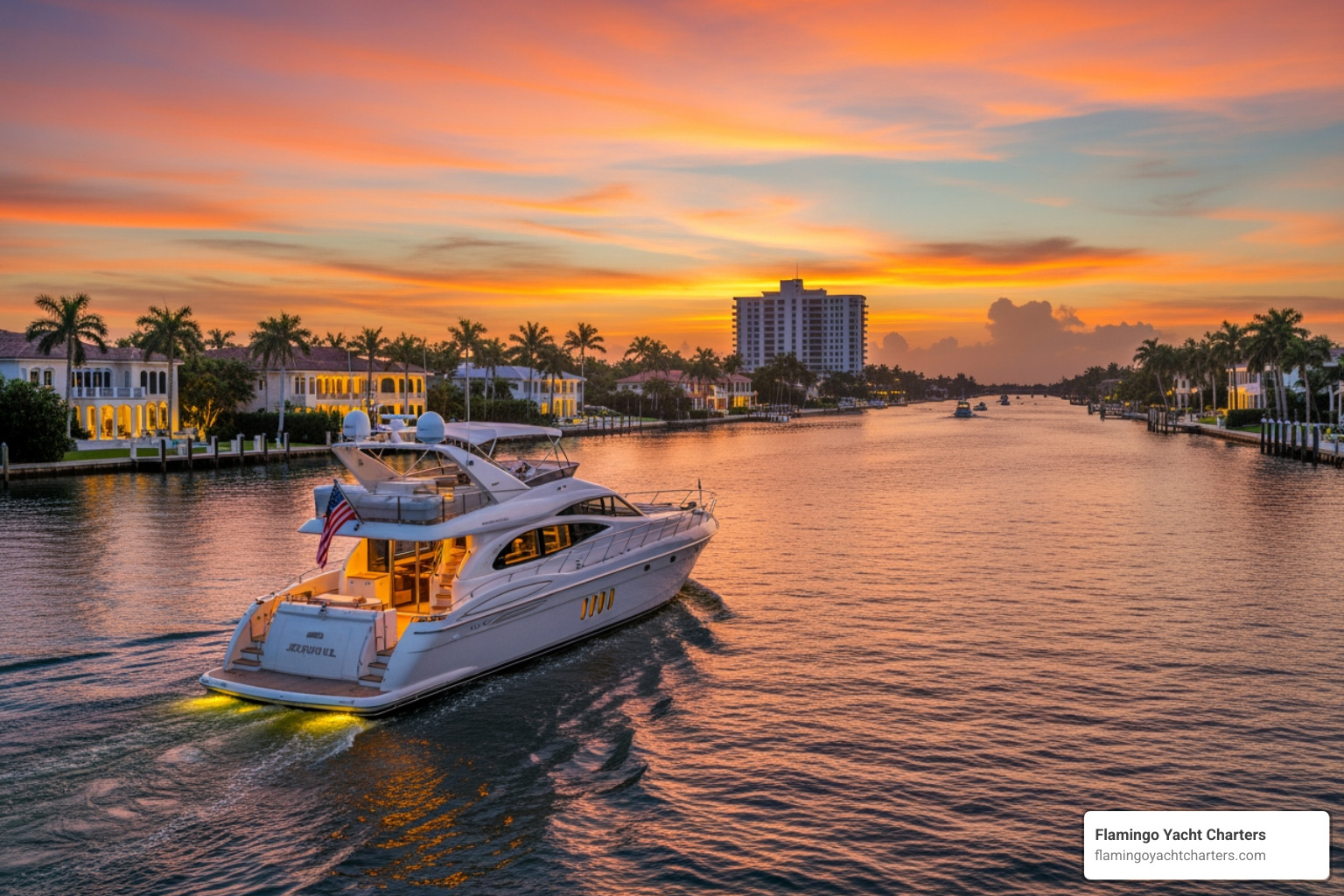 sunset over Millionaire's Row during a boat ride - fort lauderdale intracoastal boat ride