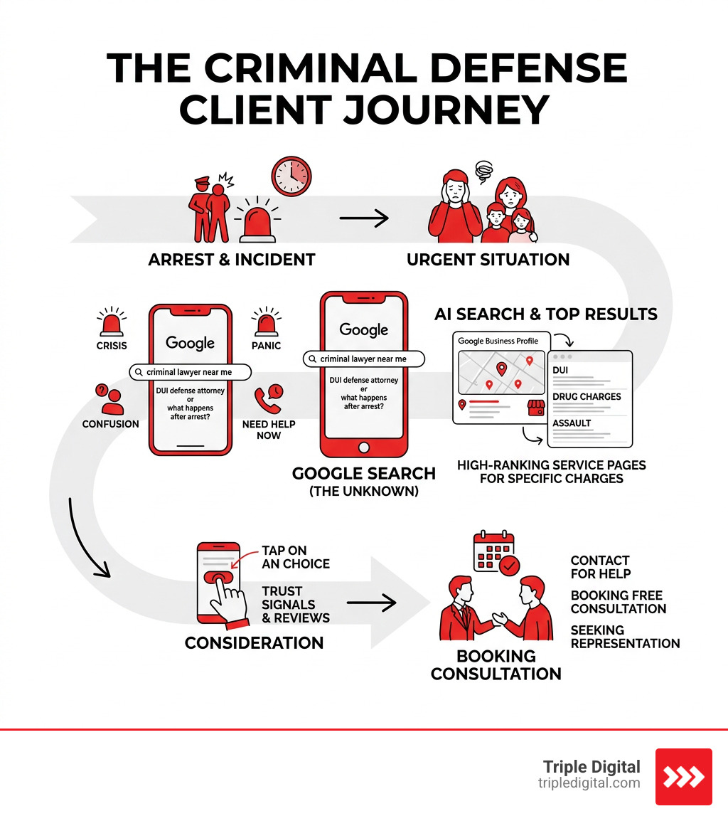 Criminal defense client journey: from arrest to Google search to consultation booking - seo for criminal defense attorneys Criminal defense client journey: from arrest to Google search to consultation booking - seo for criminal defense attorneys