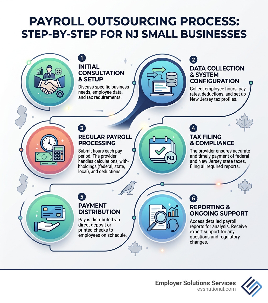 Infographic showing the payroll outsourcing process for NJ small businesses step by step - payroll services nj infographic Infographic showing the payroll outsourcing process for NJ small businesses step by step - payroll services nj infographic