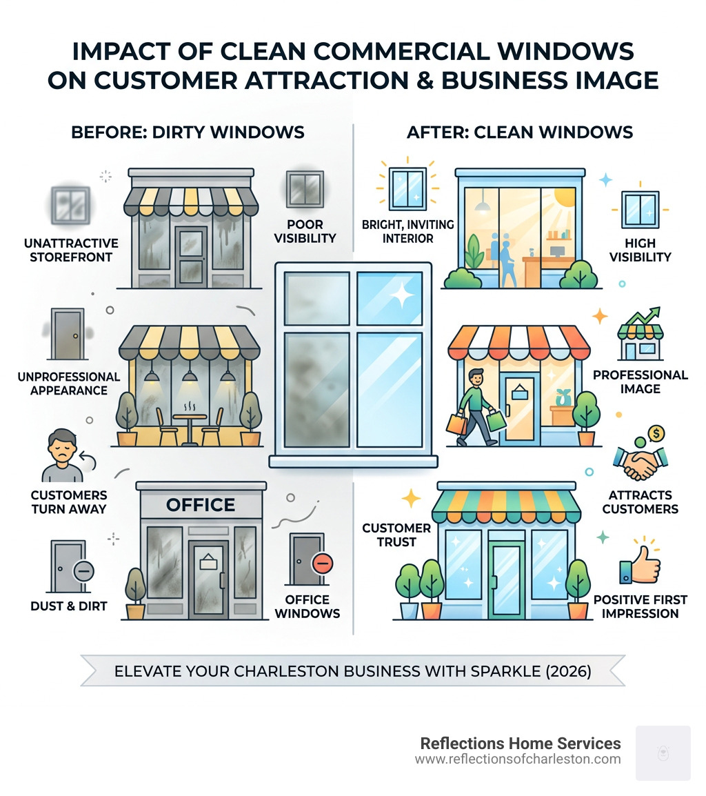 Infographic showing impact of clean commercial windows on customer attraction and business image - commercial window