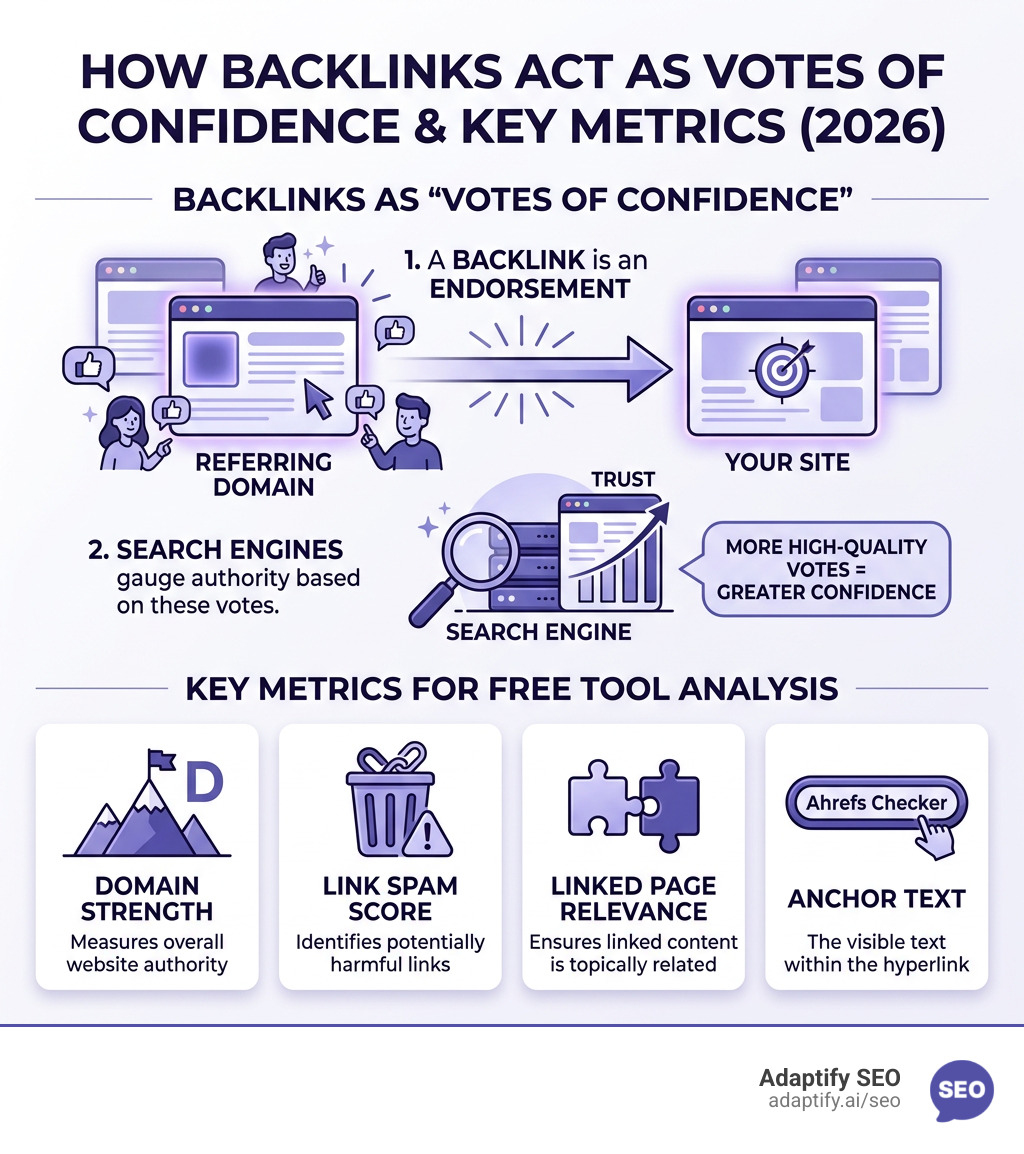 How backlinks act as votes of confidence for search engines and key free tool metrics - backlink analysis free tools