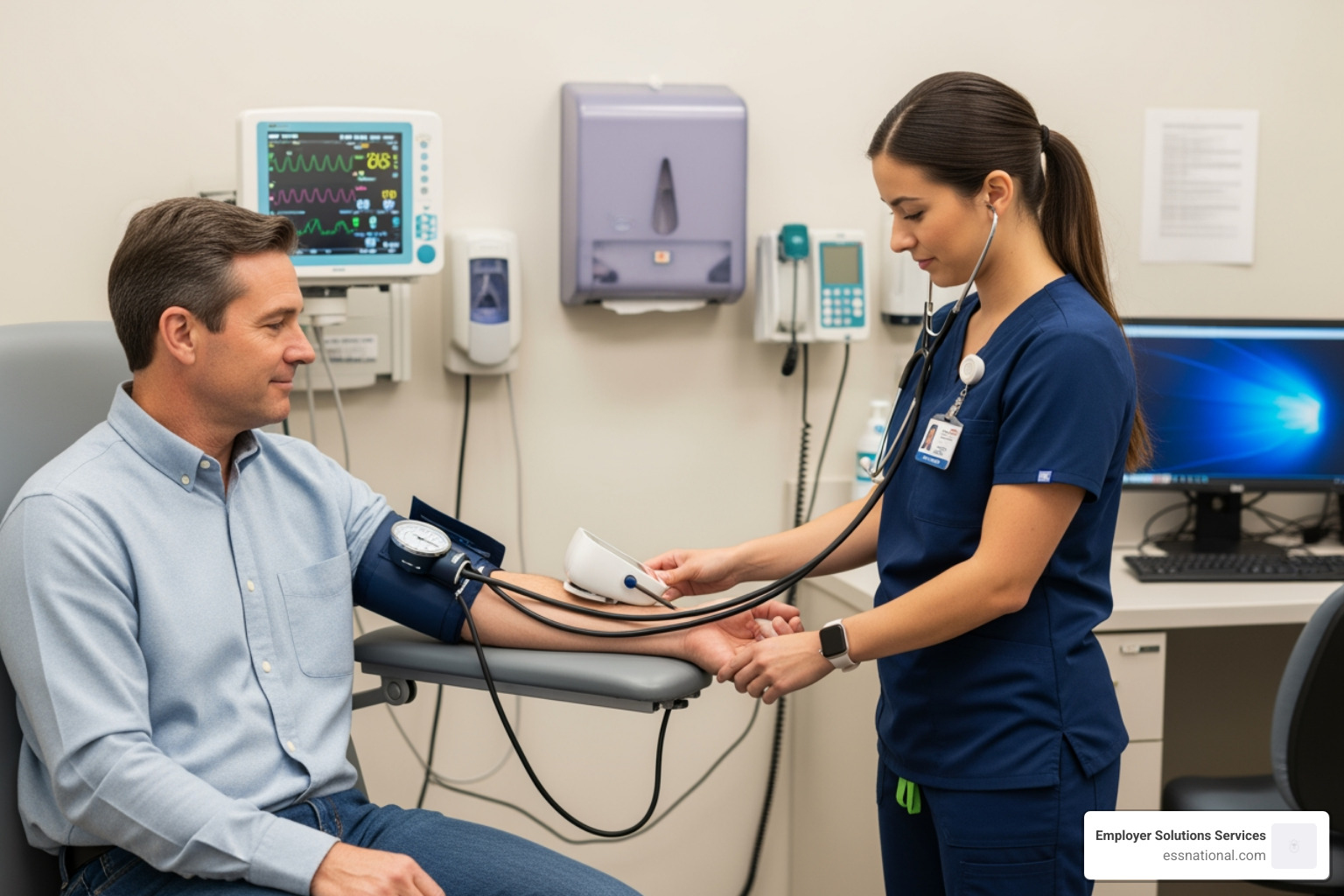 A medical assistant performing patient triage and taking vital signs in a clinic - temporary agency for medical assistants