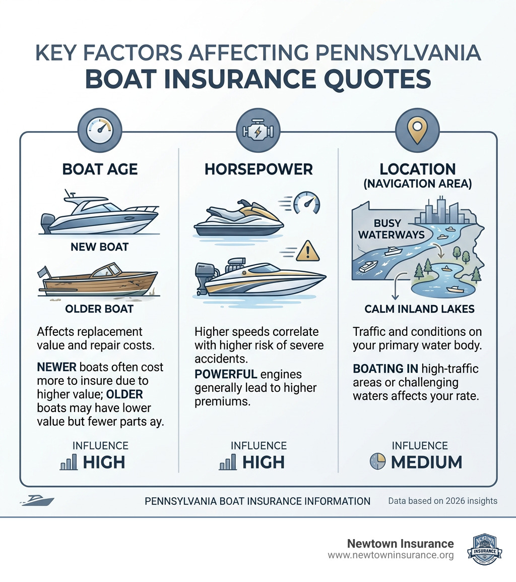 Table: Factors affecting Pennsylvania boat insurance quotes - boat age, horsepower, and location - Pennsylvania boat