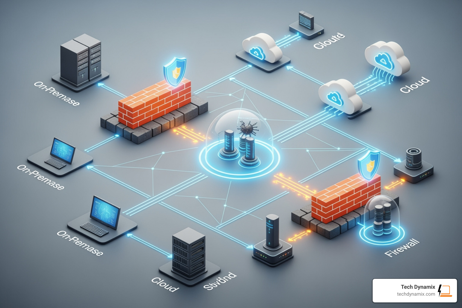 Cybersecurity architecture diagram showing the integration of cloud and local security layers - cloud endpoint security