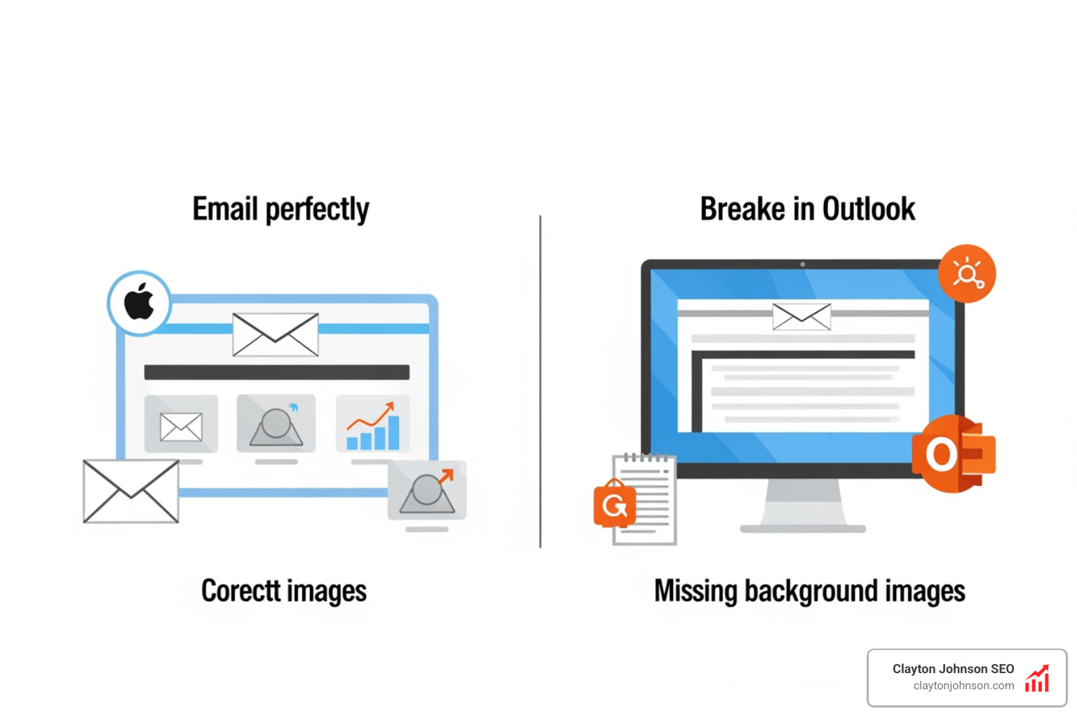 Comparison of an email rendering correctly in Apple Mail versus breaking in an older version of Outlook - email marketing