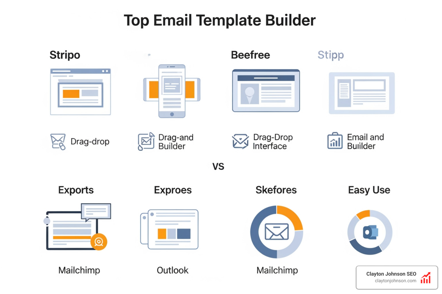 Comparison of top email template builders showing drag-and-drop interfaces and export options - email marketing html