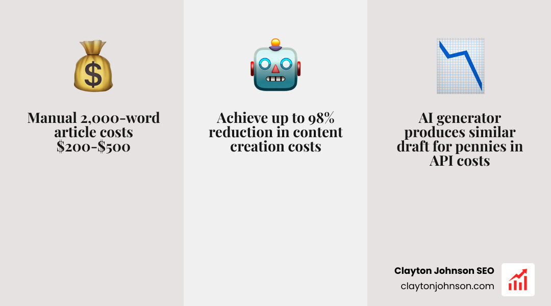 Infographic comparing the cost of manual content production vs AI-augmented production over a 12-month period - ai content