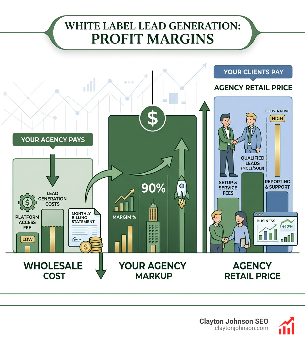 Infographic showing profit margins: Wholesale cost vs. Agency retail price - white label lead generation infographic 