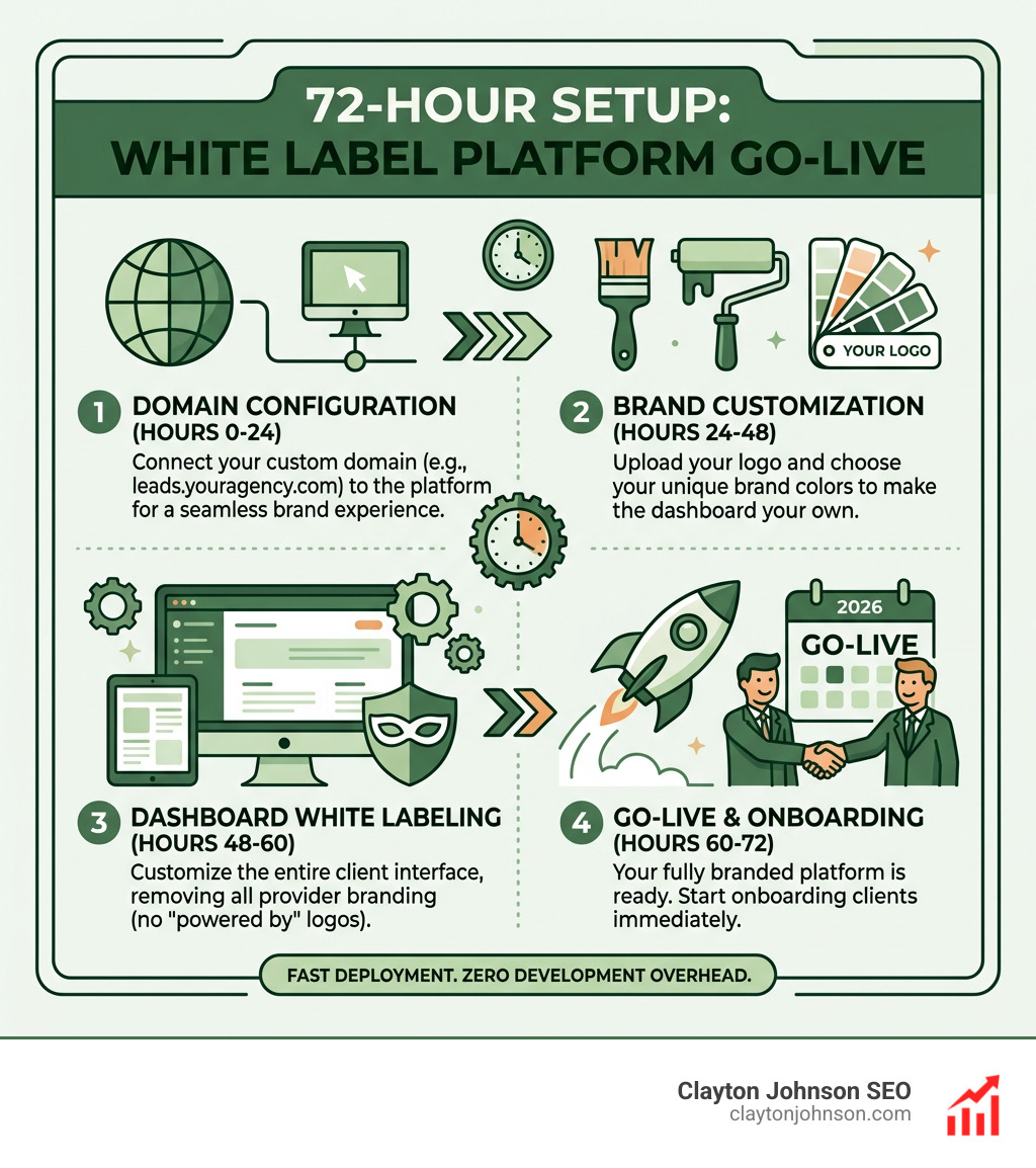 Infographic showing 72-hour setup process for white label platforms - white label lead generation infographic 