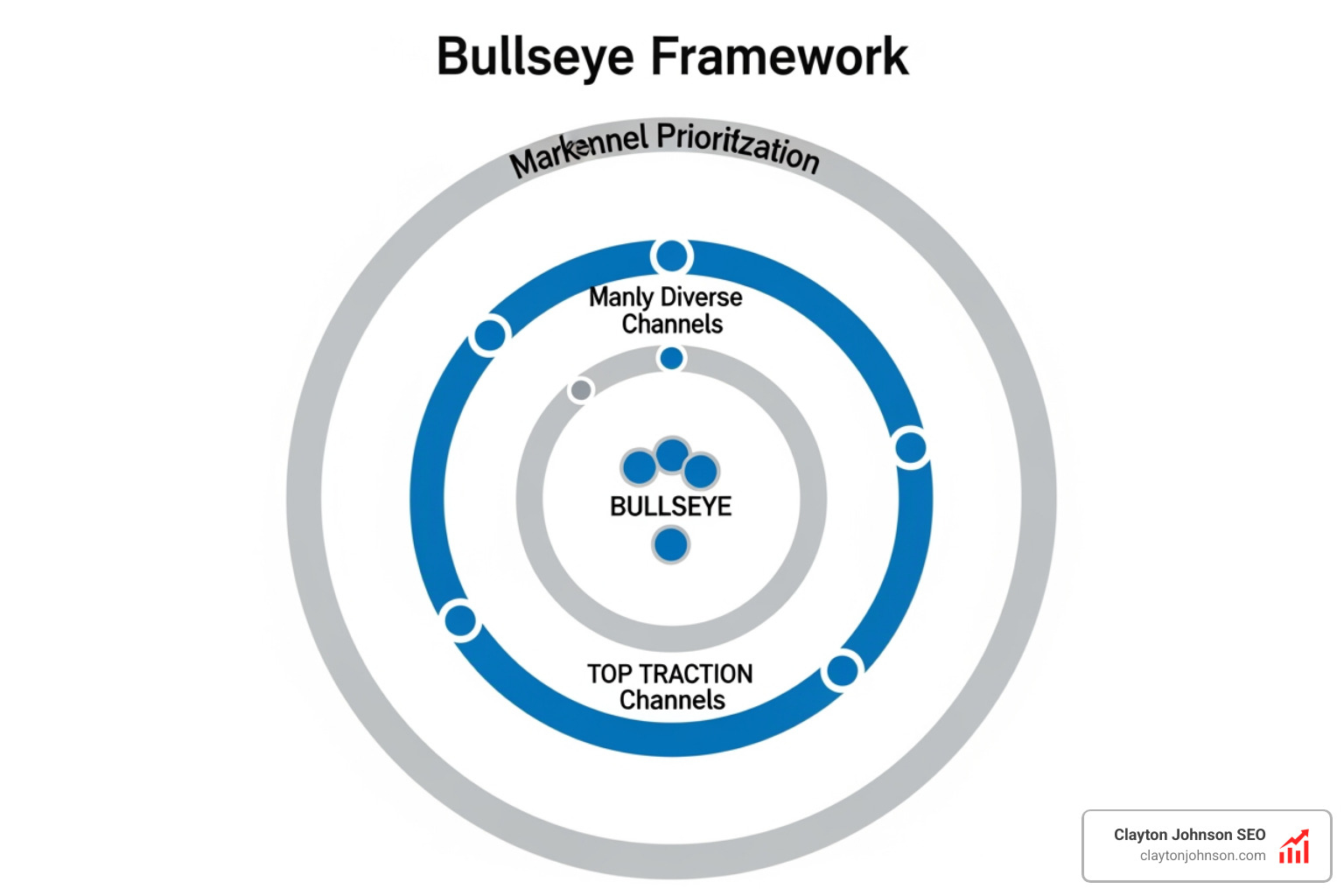 Infographic of the Bullseye Framework showing three circles of channel prioritization - marketing plan framework infographic