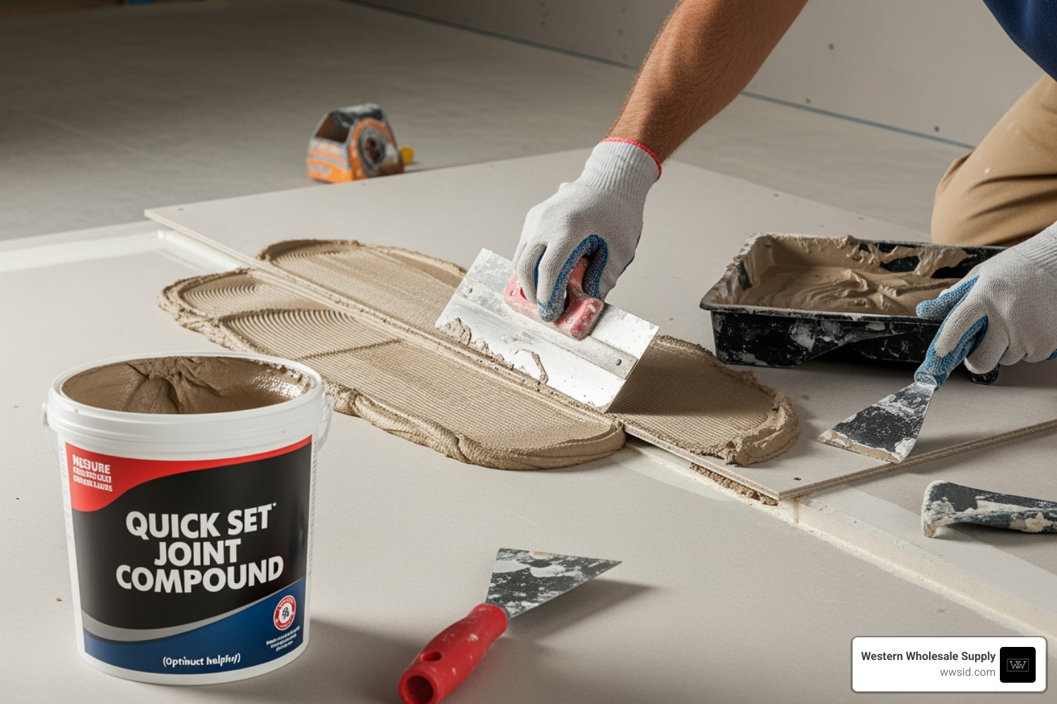 18-lb bag of lightweight setting compound on a clean drywall floor - quick set joint compound 18-lb bag of lightweight setting compound on a clean drywall floor - quick set joint compound