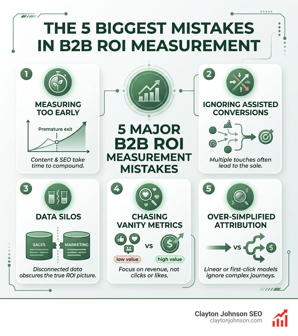 Infographic summarizing the 5 biggest mistakes in B2B ROI measurement - roi marketing frameworks for b2b infographic 