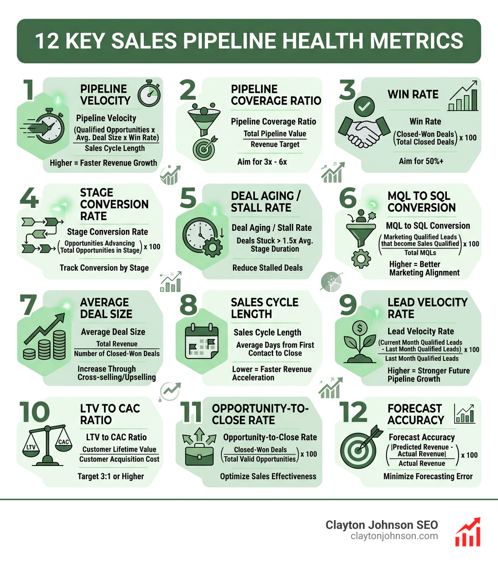 12 key sales pipeline health metrics explained with formulas and benchmarks - sales pipeline health metrics infographic 12 key sales pipeline health metrics explained with formulas and benchmarks - sales pipeline health metrics infographic