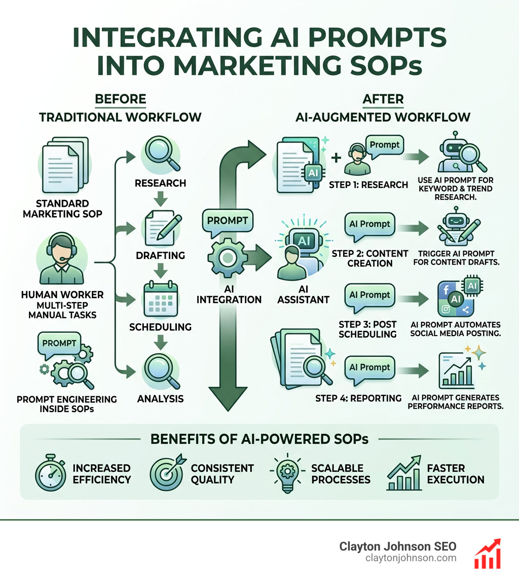 Infographic showing the integration of AI prompts into standard marketing SOPs - marketing agency sop templates infographic 