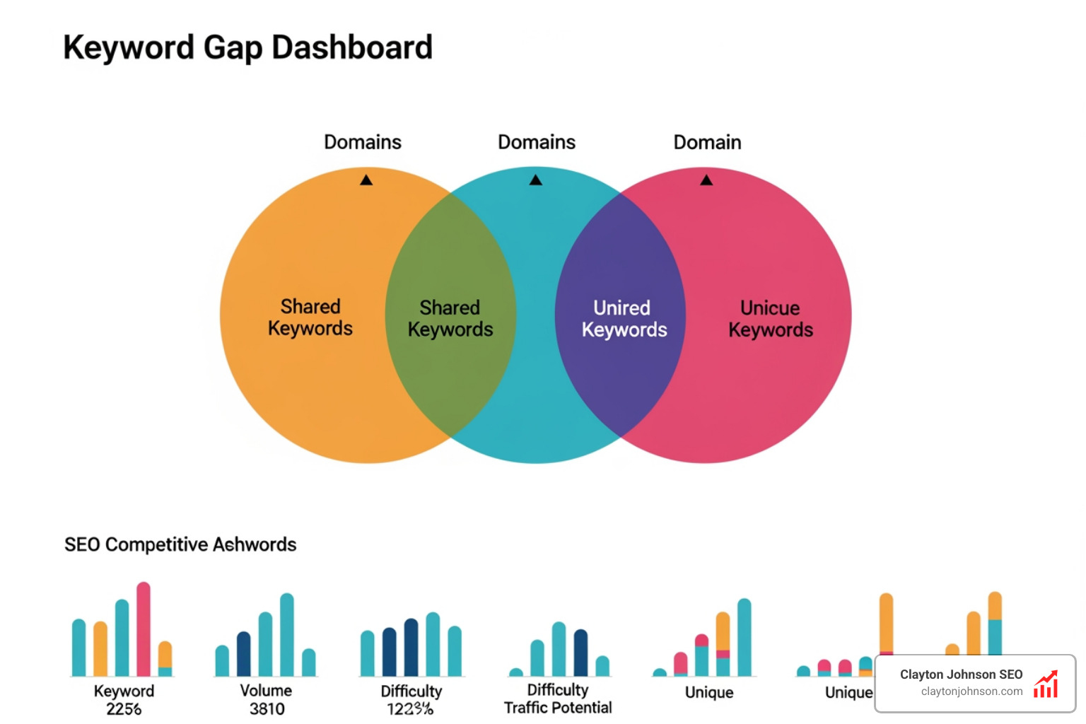 keyword gap dashboard showing overlap between three domains - competitive analysis SEO tools keyword gap dashboard showing overlap between three domains - competitive analysis SEO tools