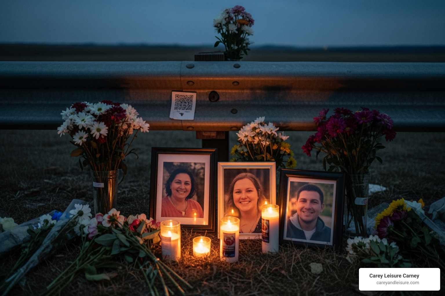 Roadside memorial with flowers and candles marking the site of a fatal crash - drunk driving accident claims two lives Roadside memorial with flowers and candles marking the site of a fatal crash - drunk driving accident claims two lives