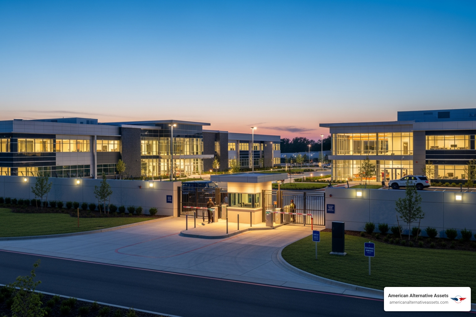 Secure corporate facility with modern security architecture - Physical asset protection