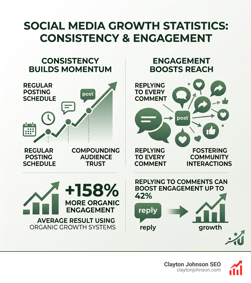 Infographic: Social Media Growth Statistics on consistency and engagement - how to grow your social media account