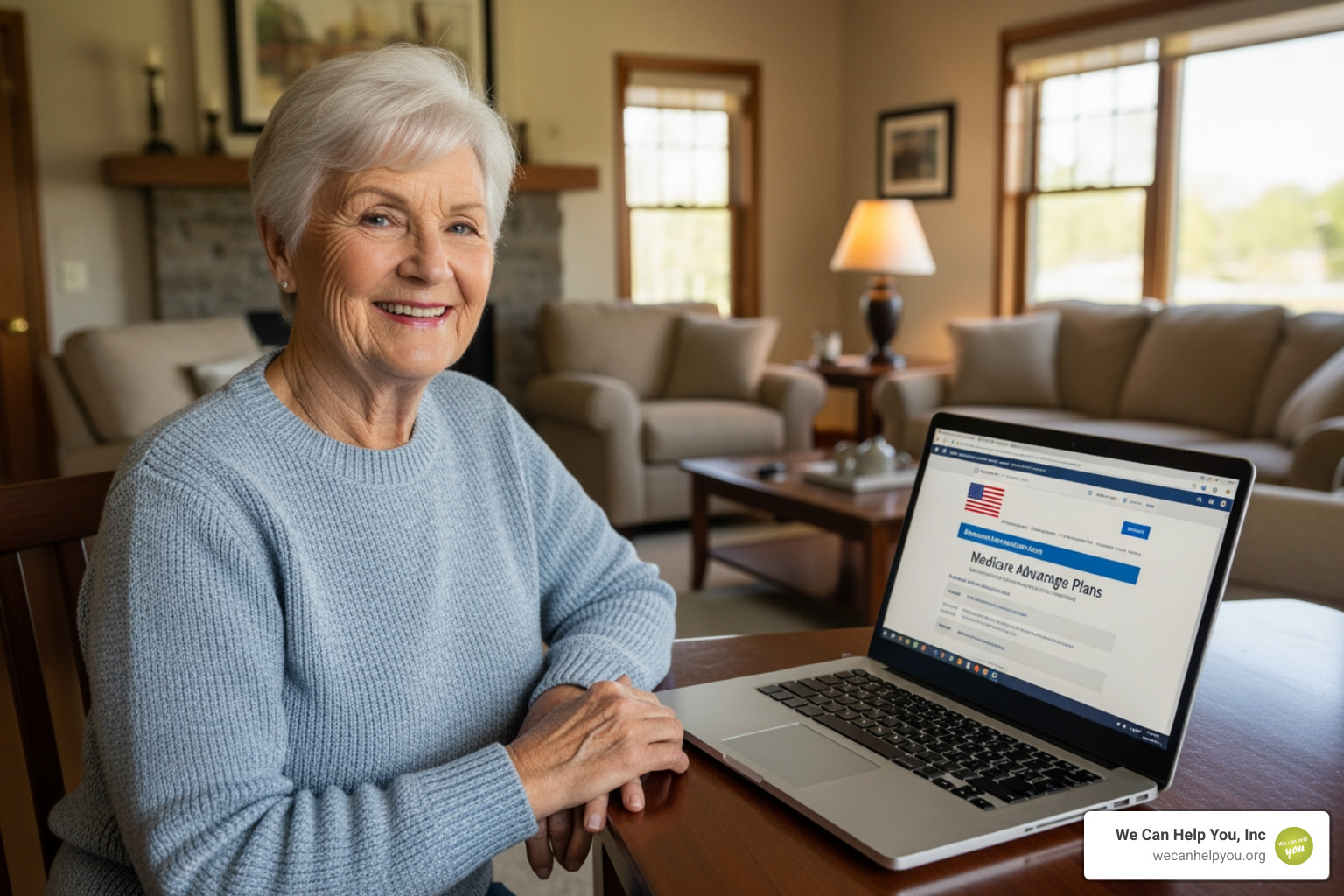 Senior using a laptop to compare Medicare Advantage plans online - medicare advantage enrollment