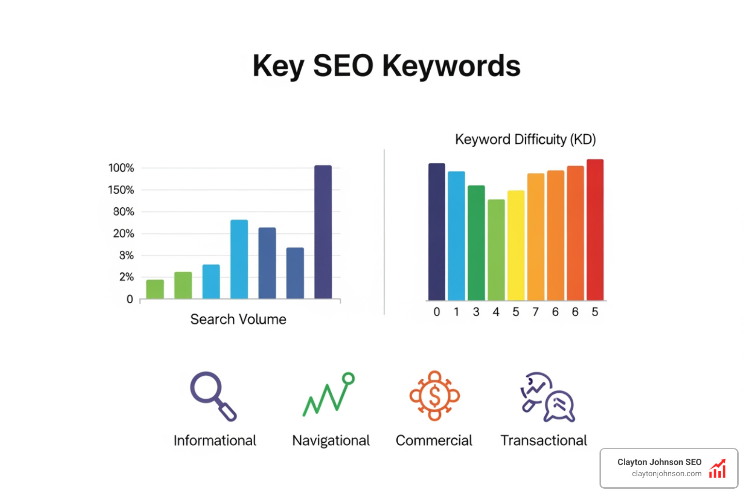Visualization of keyword metrics including volume, difficulty, and intent - seo keyword research checklist
