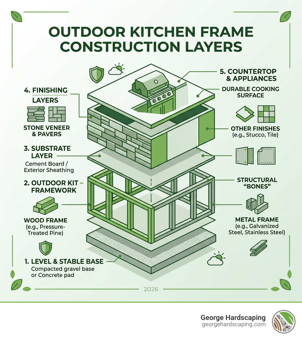 outdoor kitchen frame construction layers - outdoor kitchen frame wood vs metal infographic outdoor kitchen frame construction layers - outdoor kitchen frame wood vs metal infographic