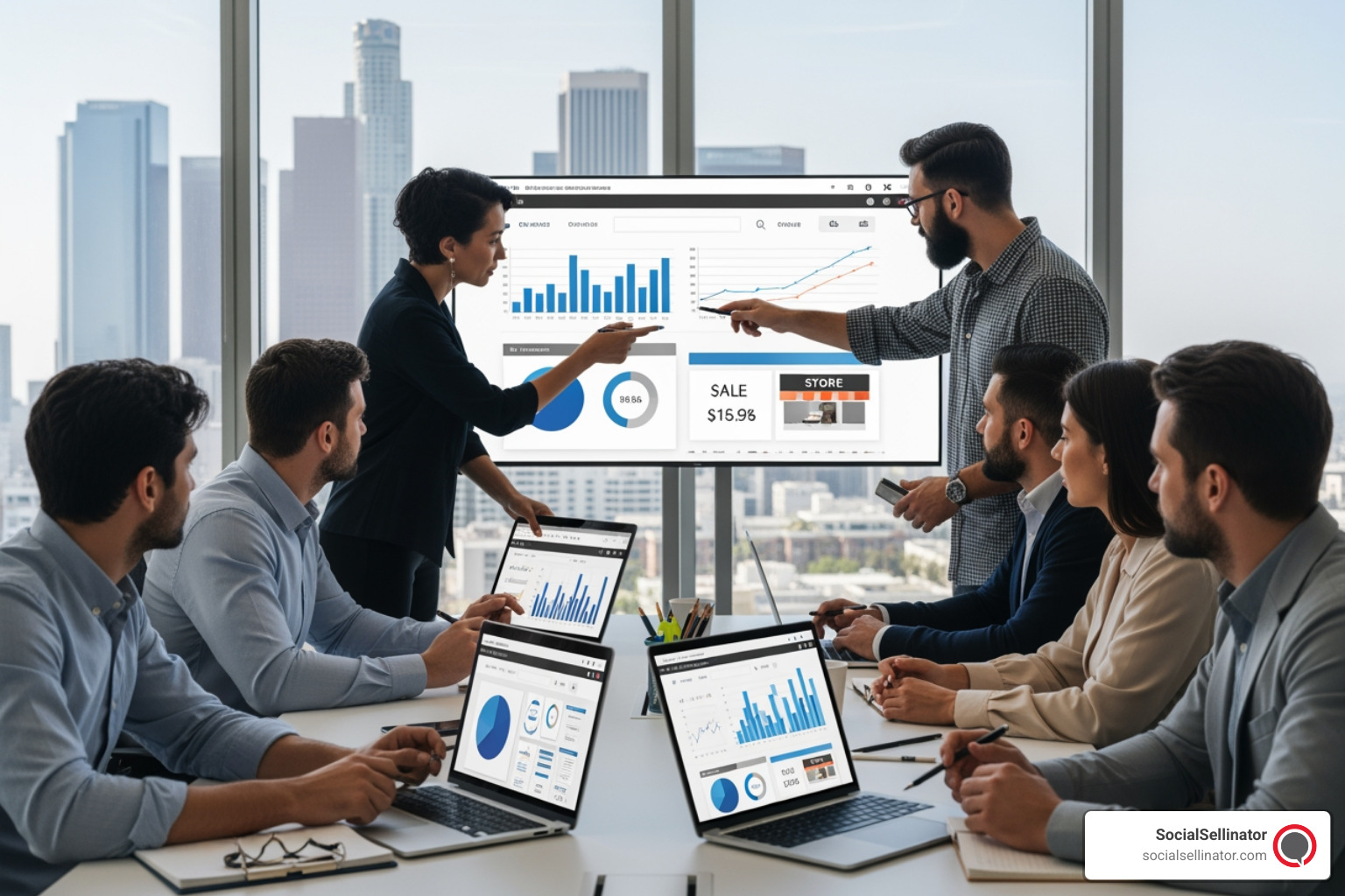 Marketing specialists in Los Angeles discussing ecommerce strategy - ecommerce marketing los angeles