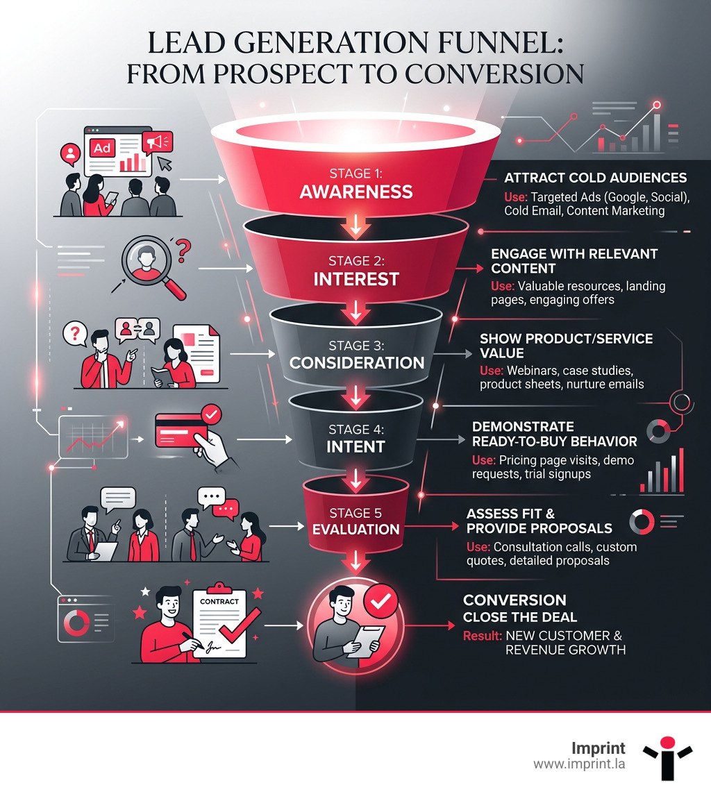 Lead generation funnel from prospect to conversion - lead generation ad agency infographic 