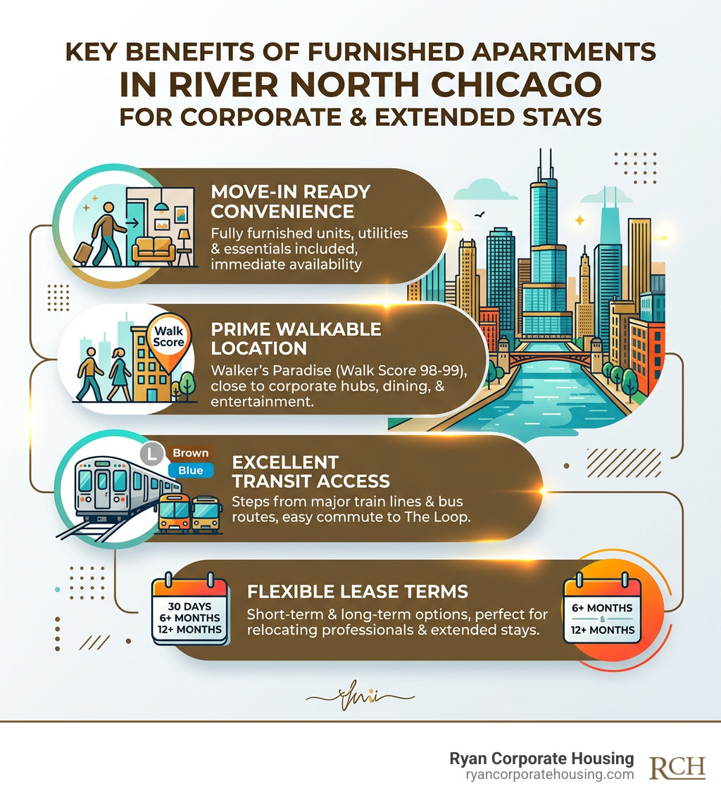 Infographic: Key benefits of furnished apartments in River North Chicago for corporate and extended stays - Furnished