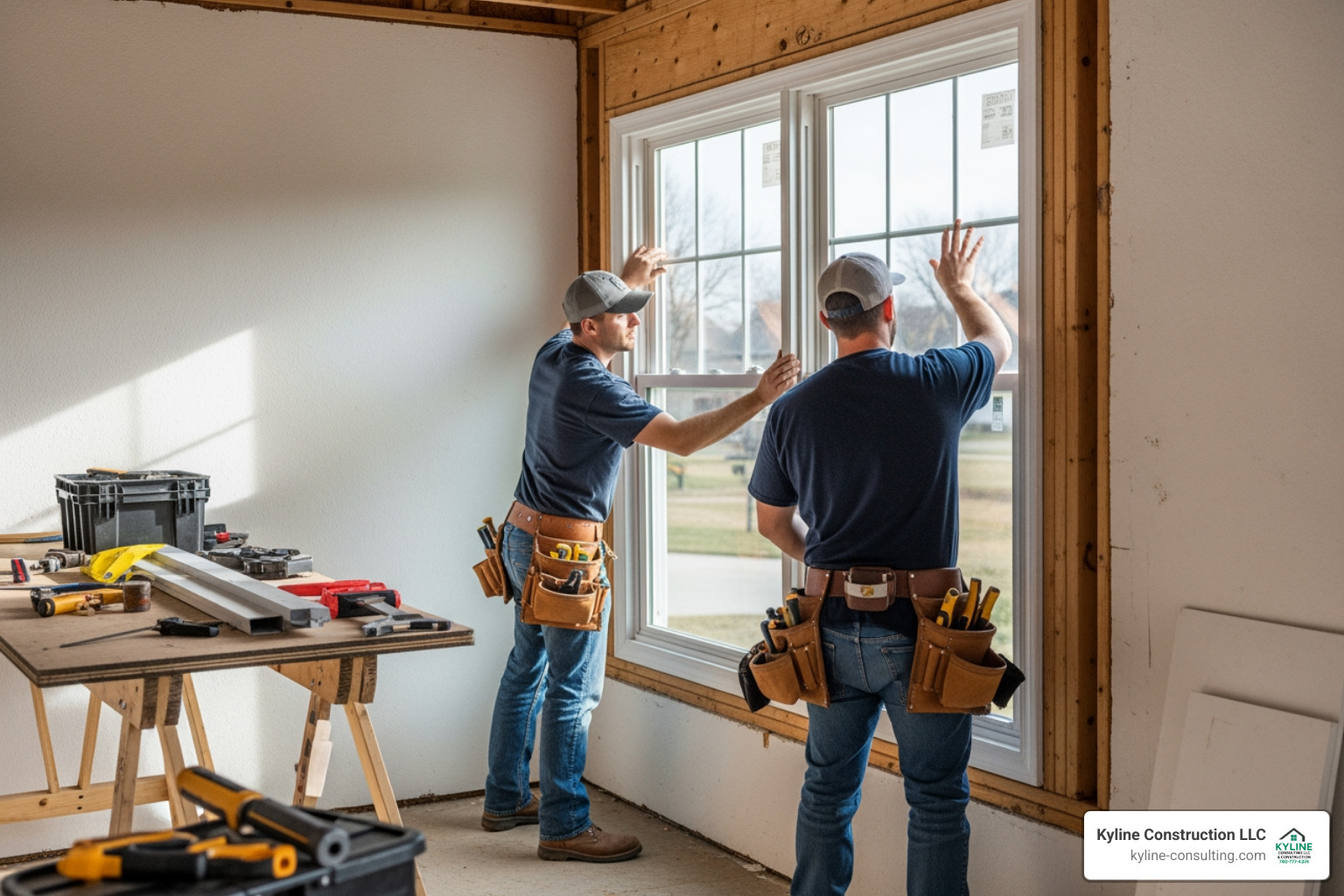 professional window installation being performed in a central ohio home - Energy efficient home improvements professional window installation being performed in a central ohio home - Energy efficient home improvements
