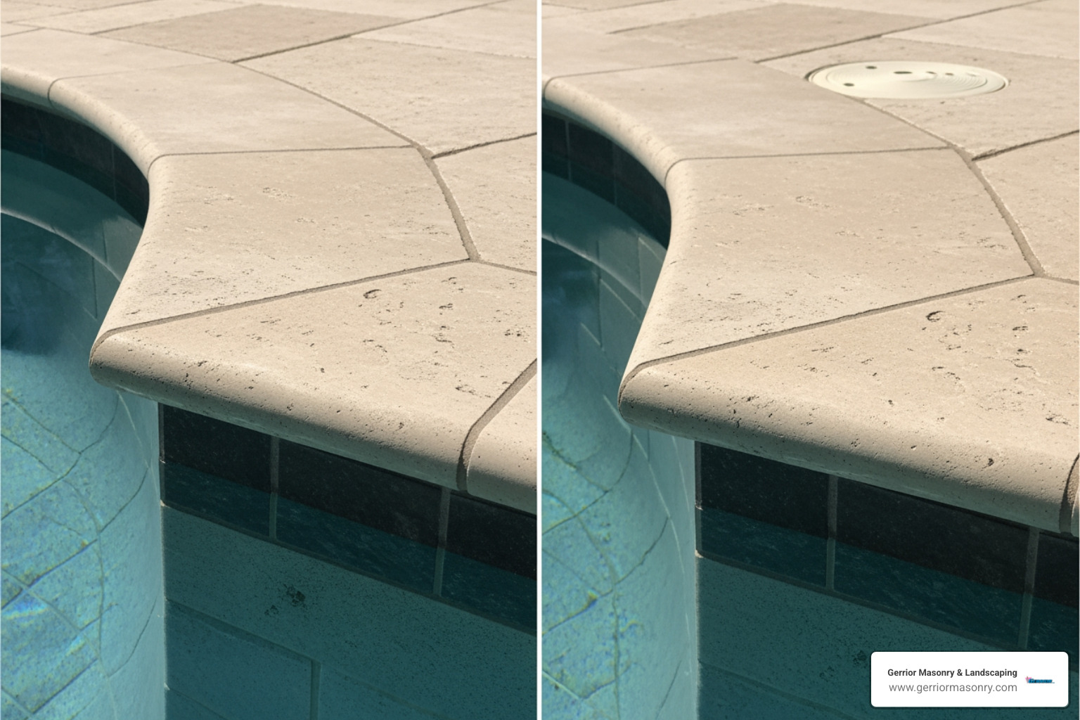Comparison of bullnose vs drop-face travertine coping profiles - travertine pool coping installation