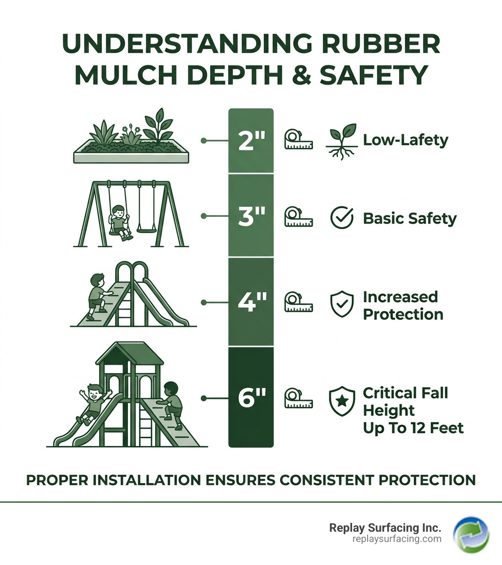 Infographic showing the relationship between rubber mulch depth and safety ratings - best place to get rubber mulch