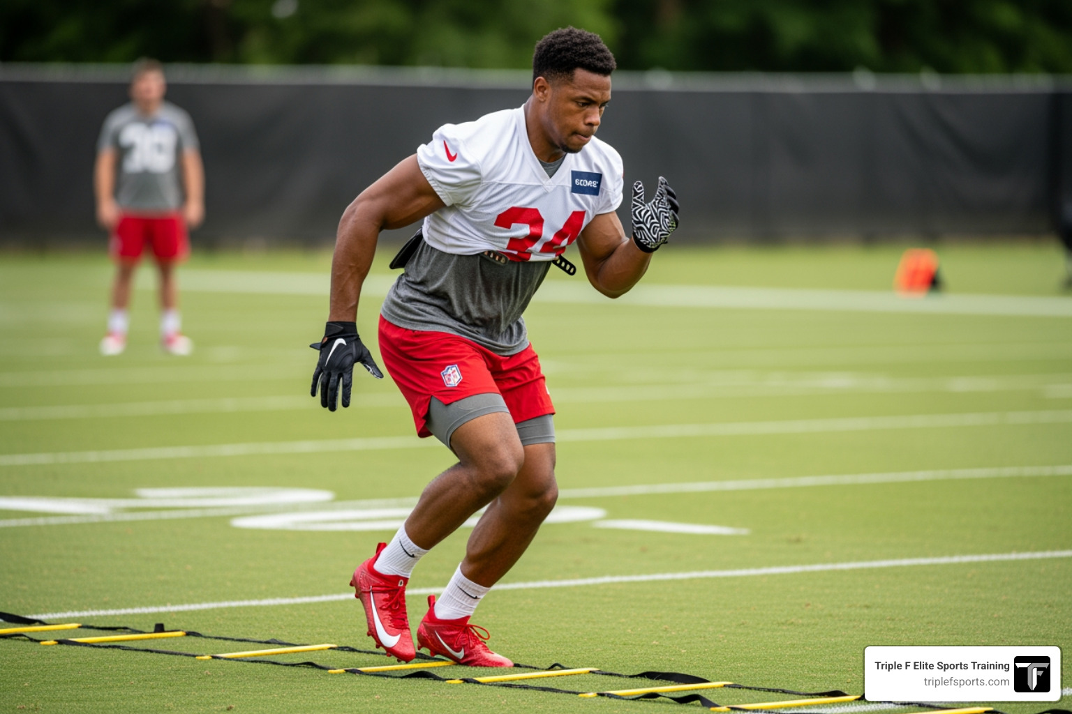 Athlete performing ladder drills for agility - Football specific training Athlete performing ladder drills for agility - Football specific training