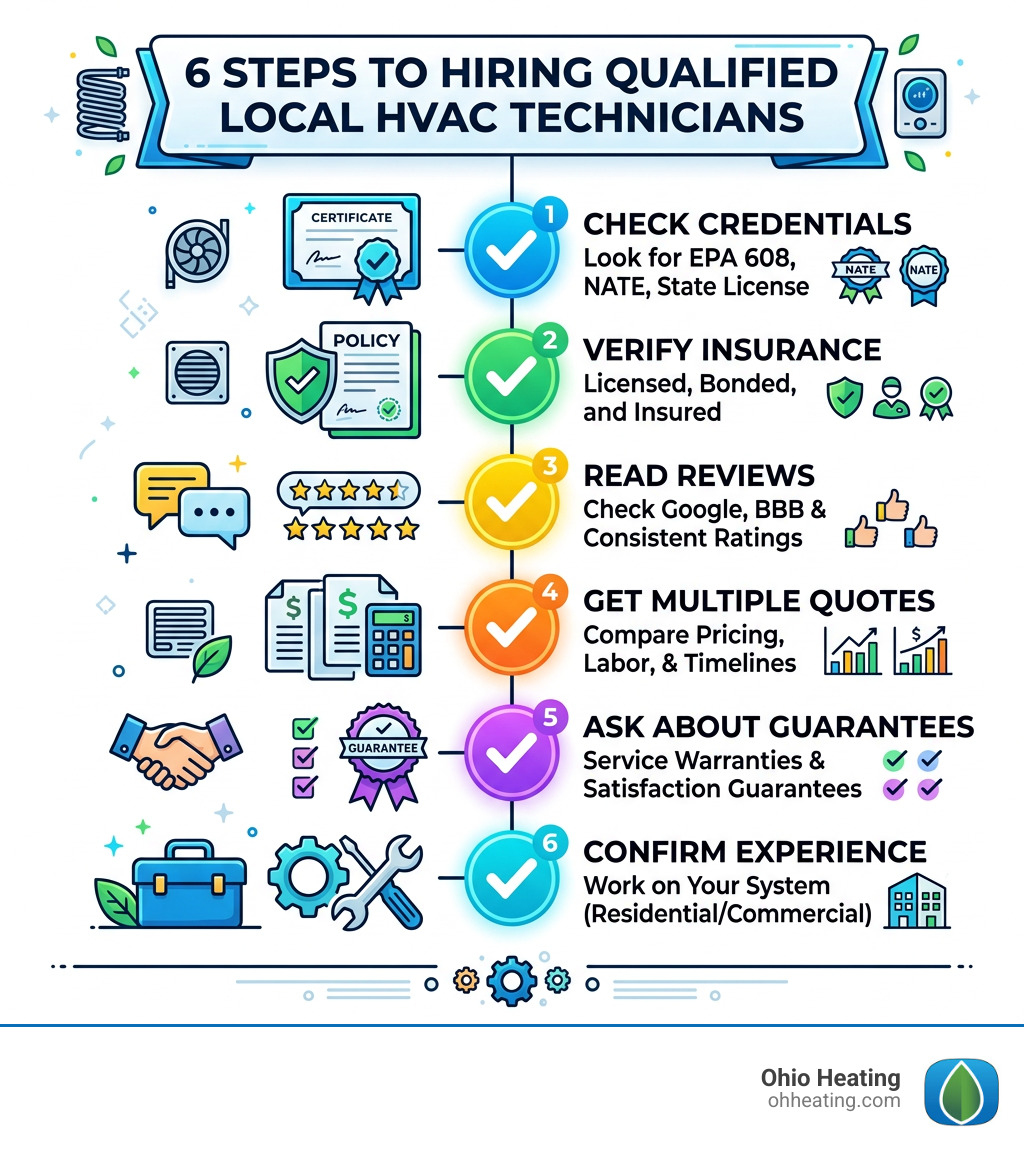 Checklist infographic: 6 steps to hiring qualified local HVAC technicians - Local HVAC technicians infographic 