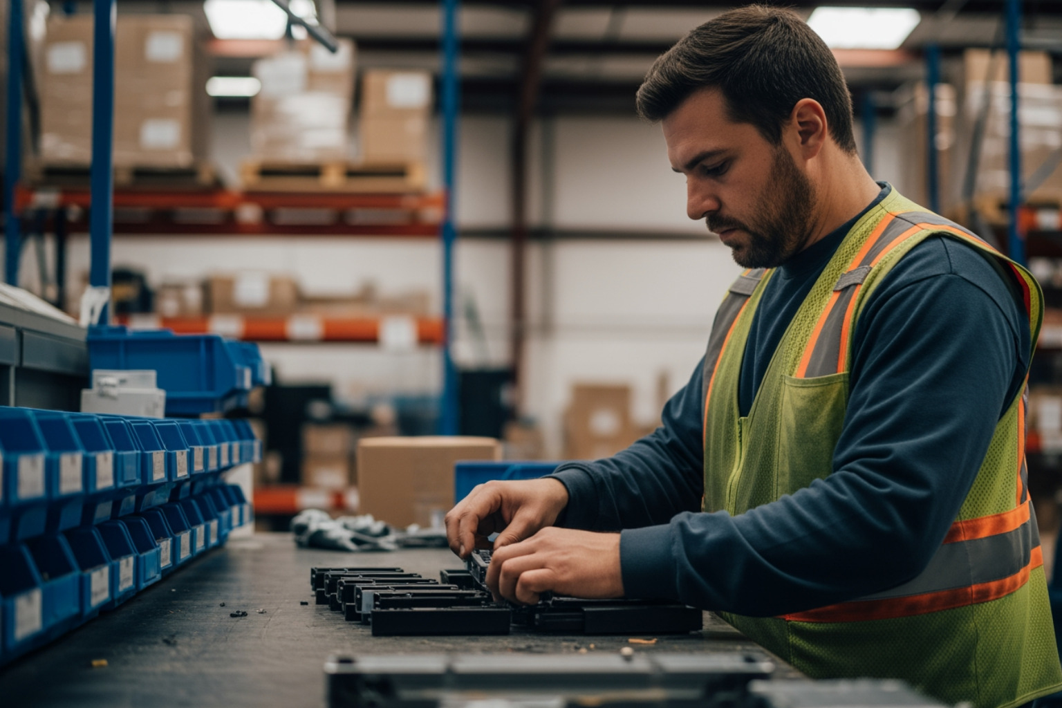 warehouse worker performing kitting and assembly with industrial precision - outsourcing order fulfillment warehouse worker performing kitting and assembly with industrial precision - outsourcing order fulfillment