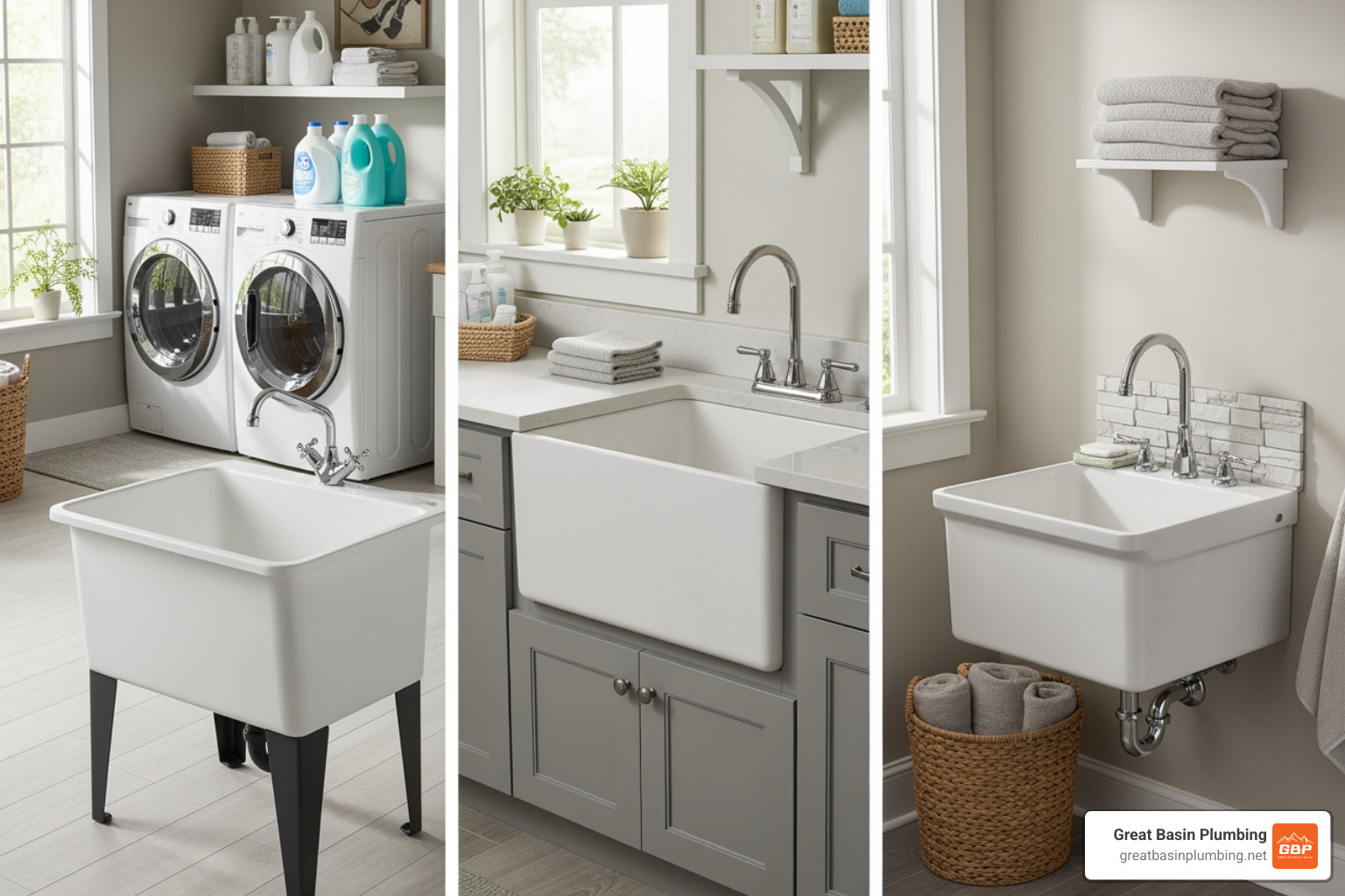 Various sink styles including freestanding and drop-in models - laundry sink installation