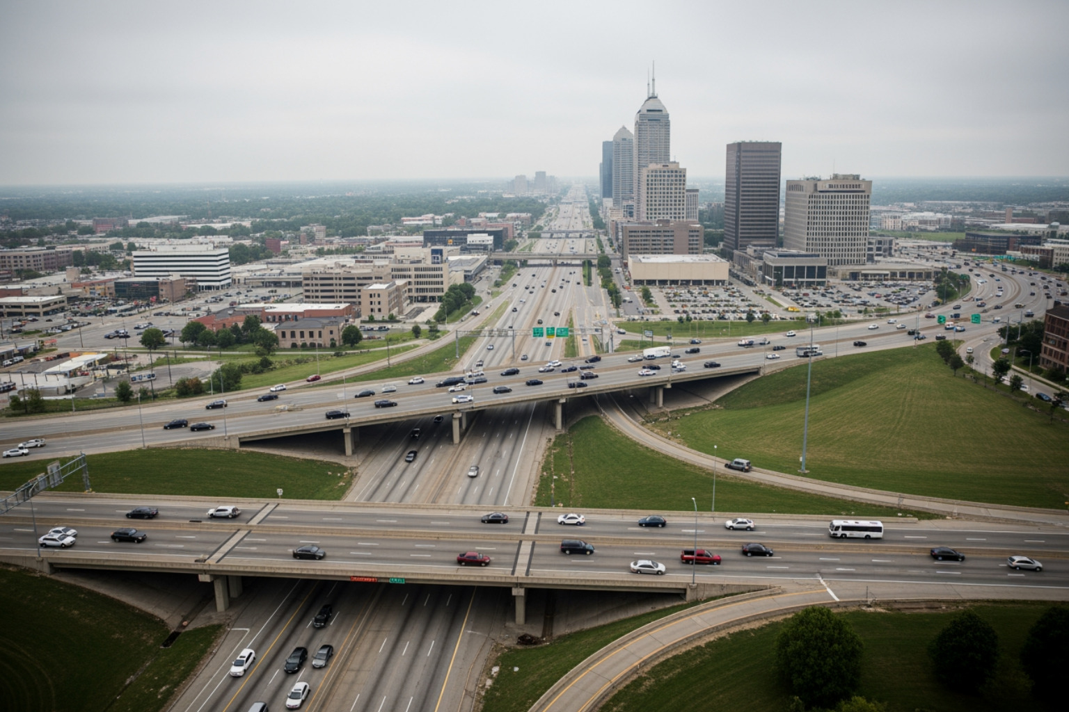 Aerial view of Indianapolis highway crossroads with diffused overcast daylight 3pl indianapolis Aerial view of Indianapolis highway crossroads with diffused overcast daylight 3pl indianapolis