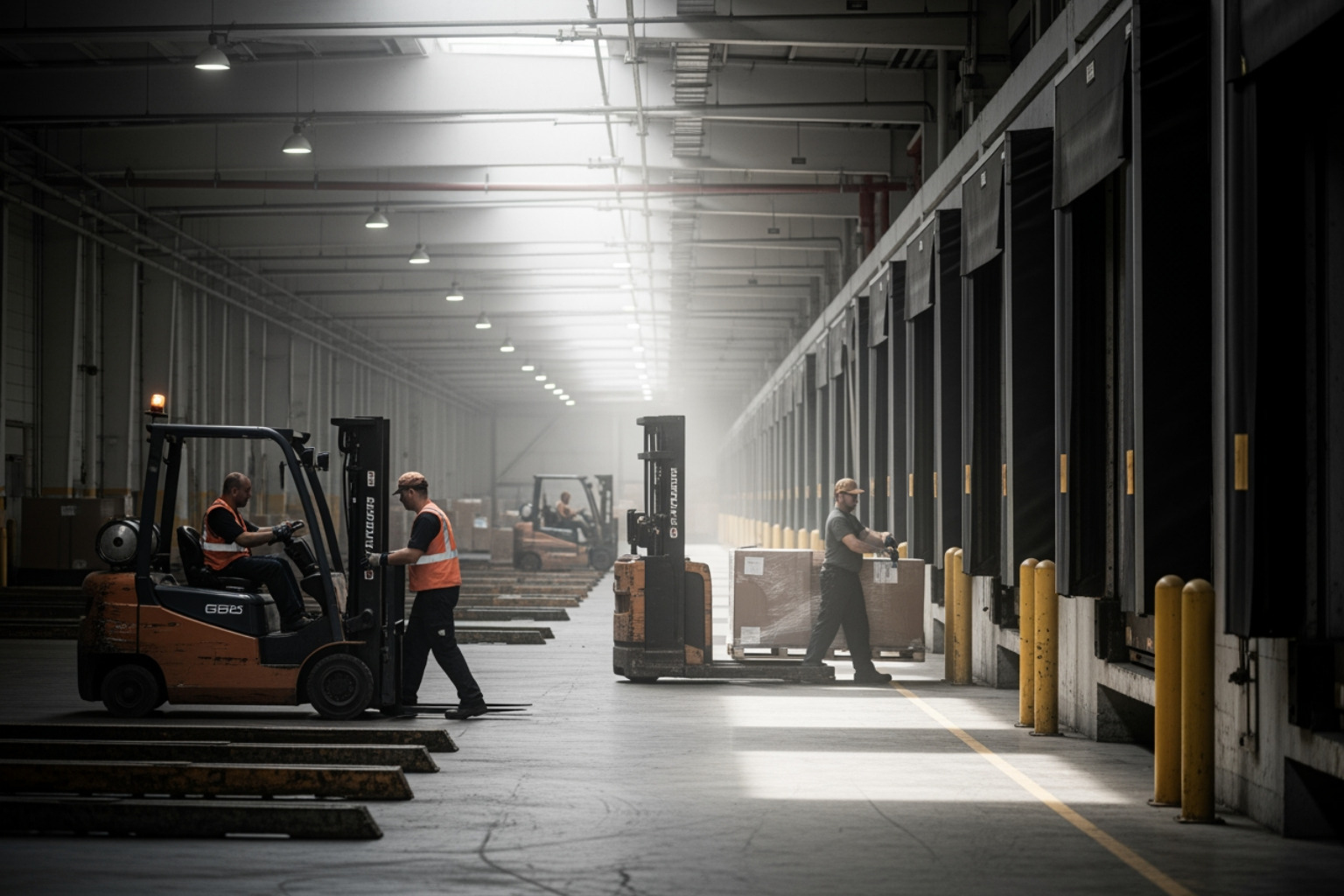 Modern warehouse loading docks with 80-foot deep staging areas and neutral industrial white balance 3pl indianapolis Modern warehouse loading docks with 80-foot deep staging areas and neutral industrial white balance 3pl indianapolis