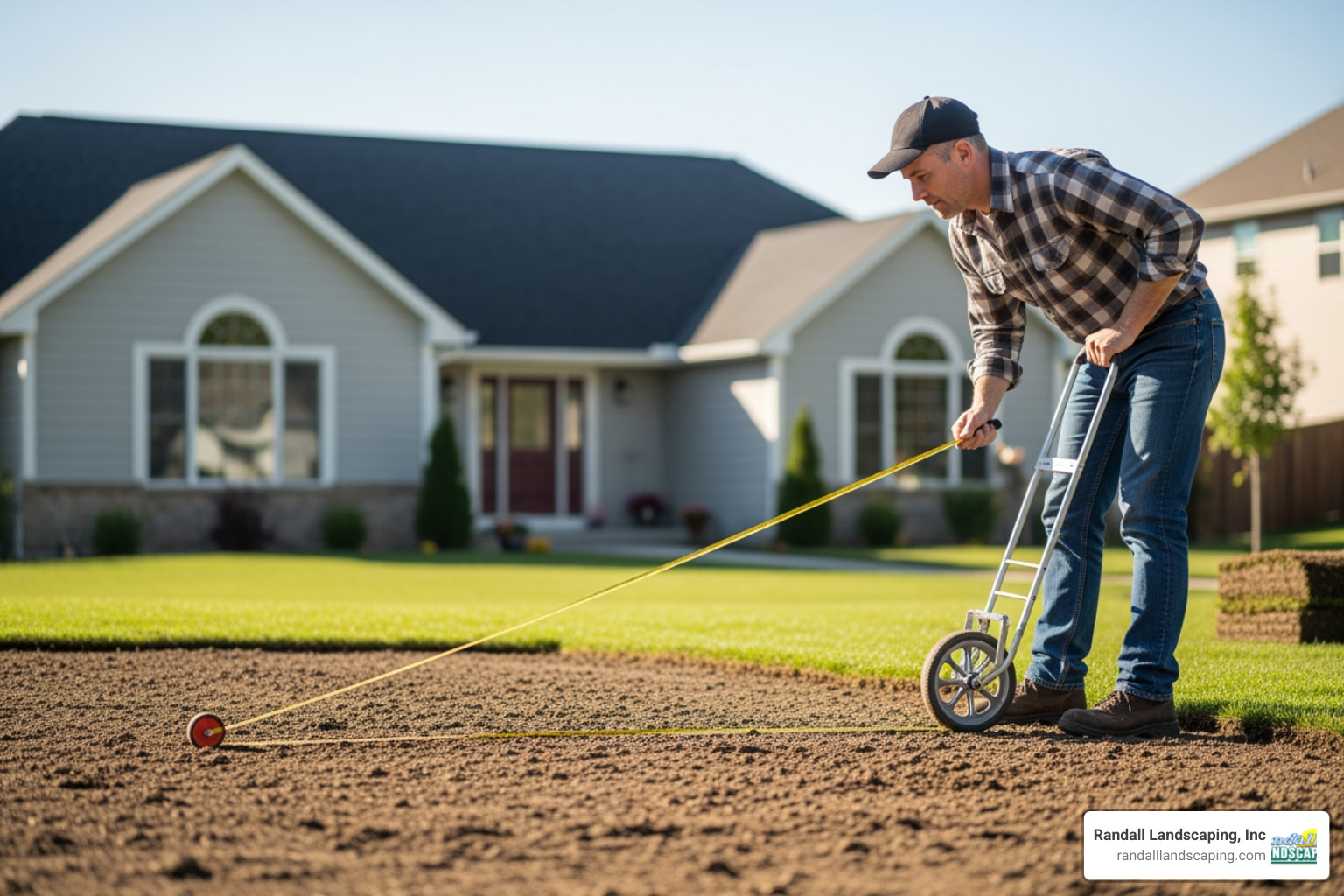 homeowner measuring yard for sod - sod installation process homeowner measuring yard for sod - sod installation process