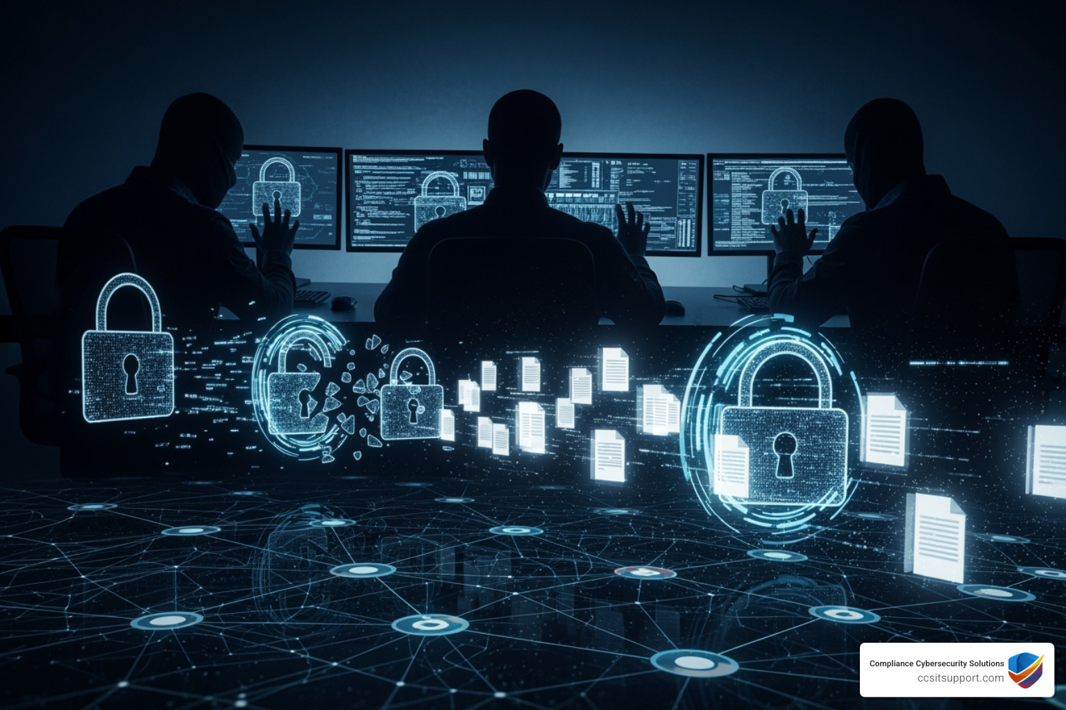 A visualization of a healthcare data breach showing hackers targeting patient records - healthcare cybersecurity policy A visualization of a healthcare data breach showing hackers targeting patient records - healthcare cybersecurity policy